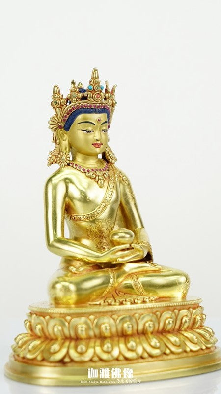 Amitabha Buddha statue in purple copper, a stunning handcrafted Tibetan Buddhist art piece designed for spiritual growth and home décor.