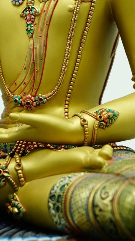 Handcrafted Tibetan Amitabha Buddha Statue with Gold and Mineral Paint – Ideal for Spiritual Awakening and Peaceful Environments