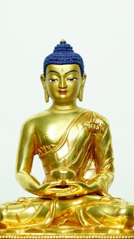  Amitabha Buddha Statue in purple copper, a work of Buddha statue art with hand-painted mineral pigments. A perfect addition to your meditation or living space.