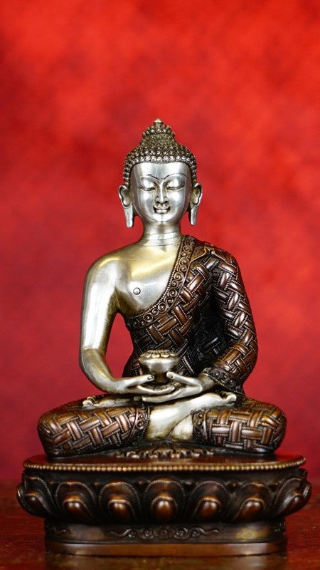  Handcrafted Amitabha Buddha statue made from purple copper with detailed hand-painted mineral pigments. A stunning piece of Tibetan Buddhist art that symbolizes compassion and wisdom.