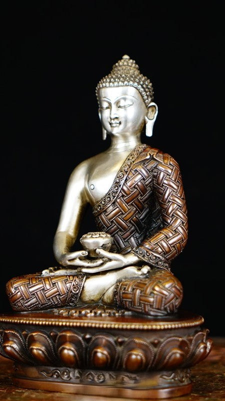 Amitabha Buddha statue in purple copper, handcrafted with fine mineral pigment painting. A stunning Tibetan Buddhist statue symbolizing compassion, perfect for home altars and meditation spaces.