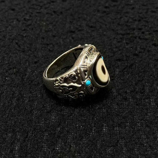 S925 sterling silver Amitabha Buddha ring featuring detailed Tibetan Buddhist sacred art and handcrafted finish.