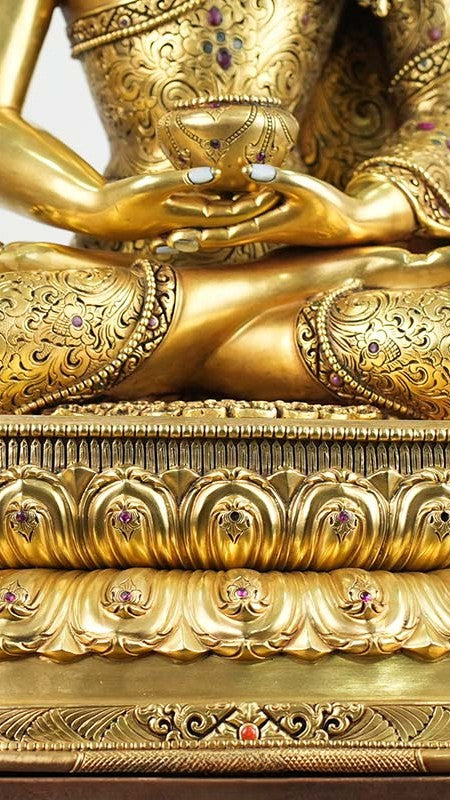 Beautiful Tibetan Buddhist Amitabha Buddha statue, hand-painted with mineral pigments and gilding, radiating sacredness and cultural value, ideal for home or temple decoration.