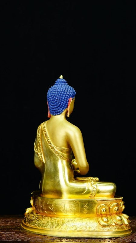 "Tibetan Buddhist Amitabha Buddha statue with vibrant mineral painting and gilded accents. Ideal for meditation and bringing peace to any space." 