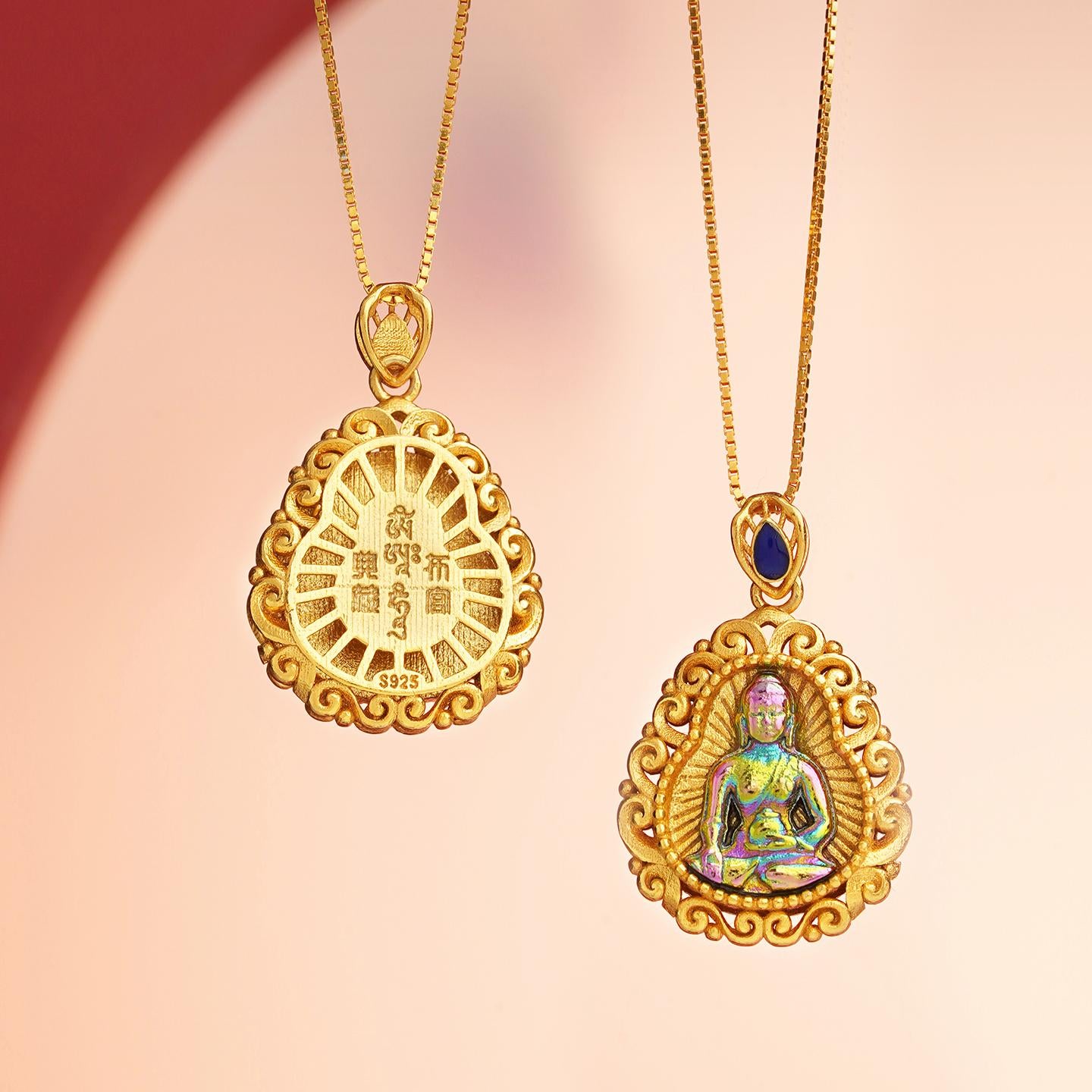 Handmade 925 silver longevity pendant with spiritual symbolism.