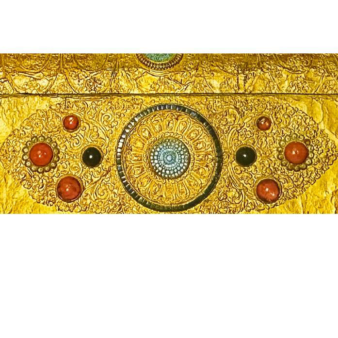 Tibetan Buddhist mala featuring golden obsidian and ash six-syllable mantra beads.