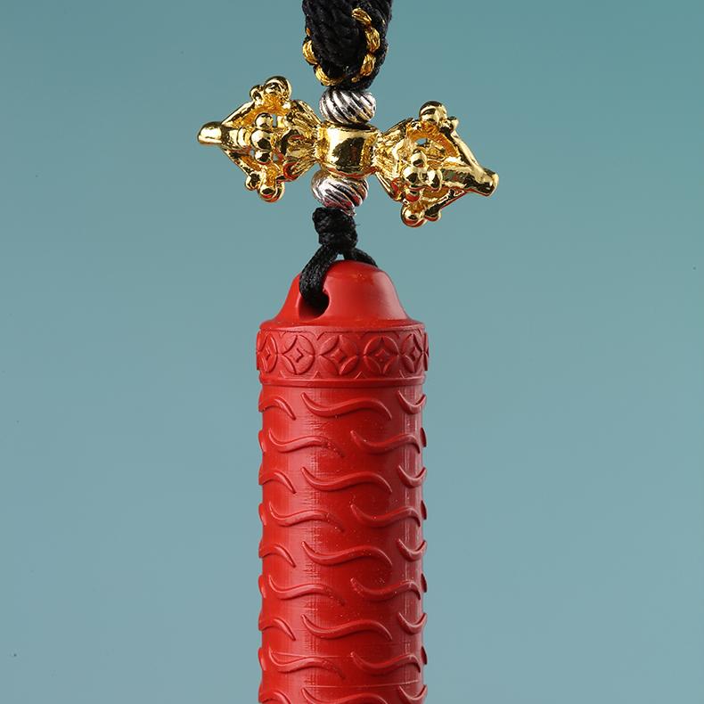 Tibetan Buddhist Authority Staff Pendant with Tian Zhu, Agate, and Vase Details