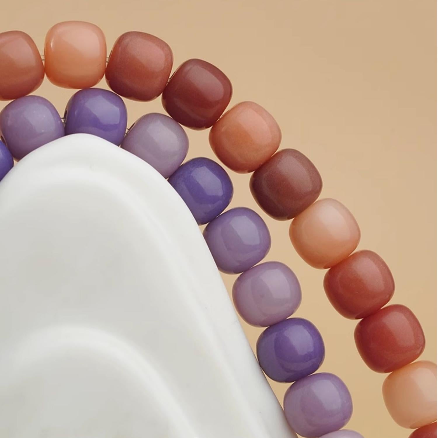 Purple Moon Yao Bodhi bracelet with green aventurine gourd bead and olive nut spacers