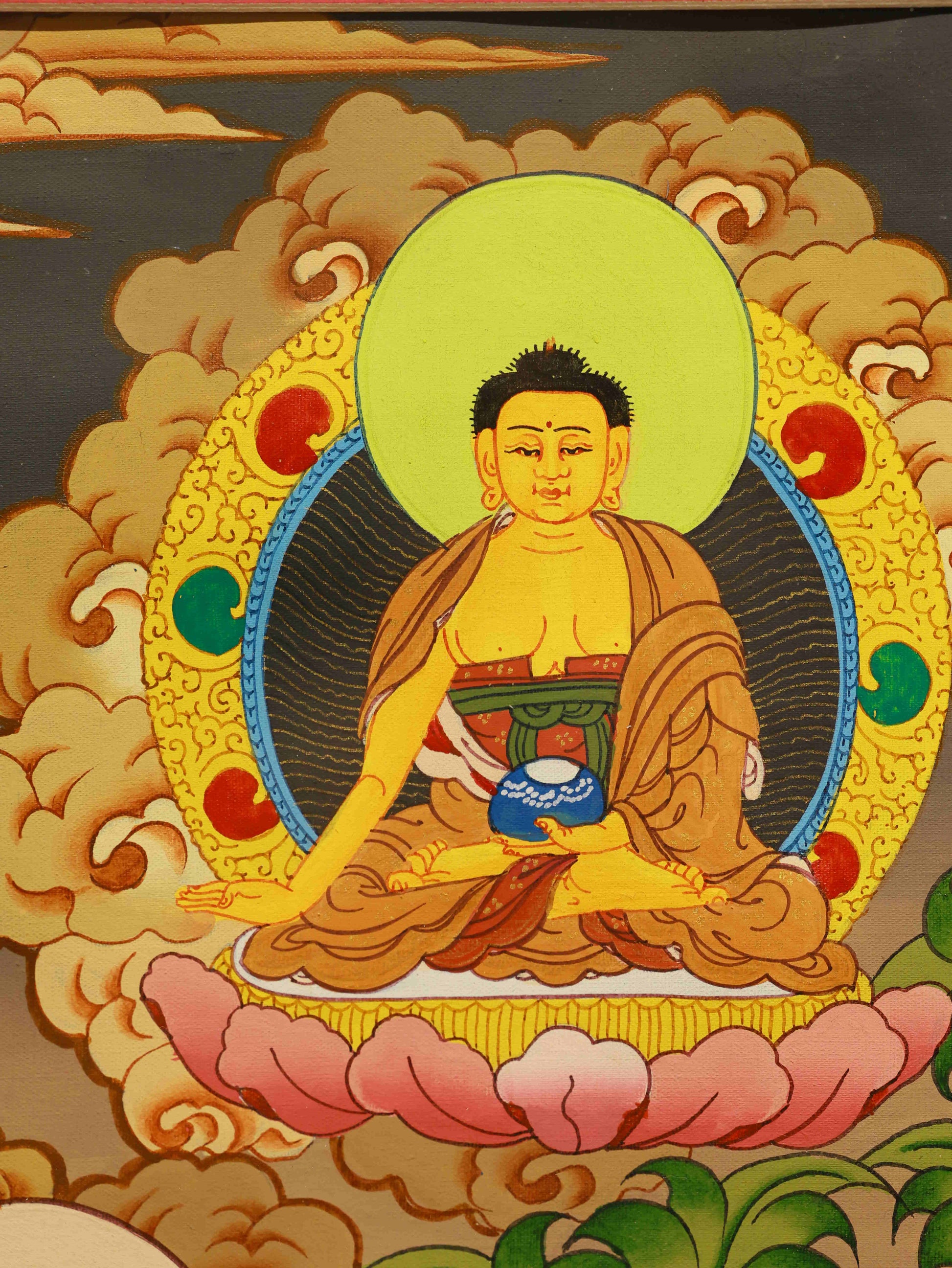 Hand-painted Tibetan Thangka of Medicine Buddha – Promoting Health and Wellbeing