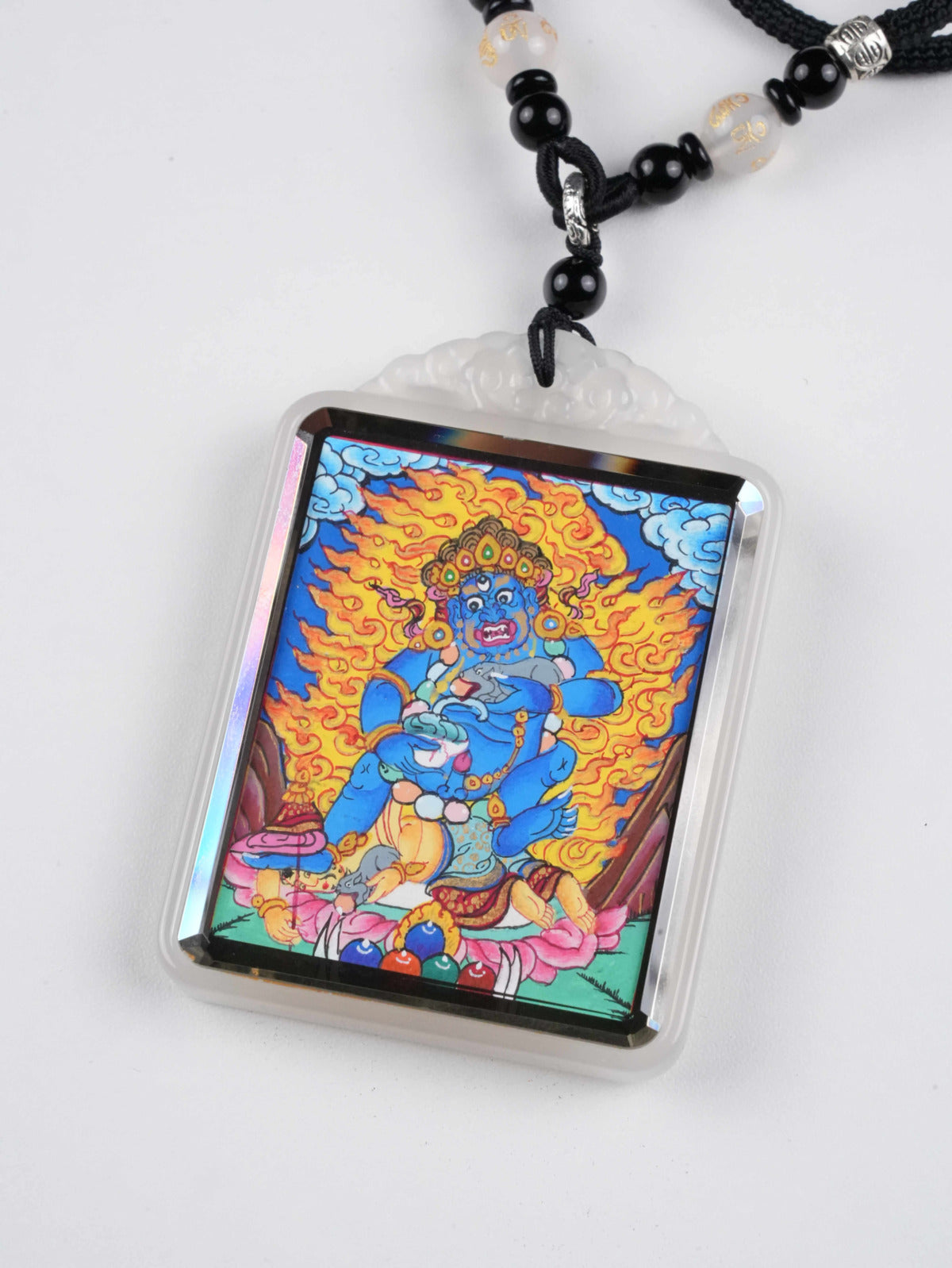 Handmade Black Jambhala thangka painting - traditional Tibetan Buddhist art with natural mineral pigments