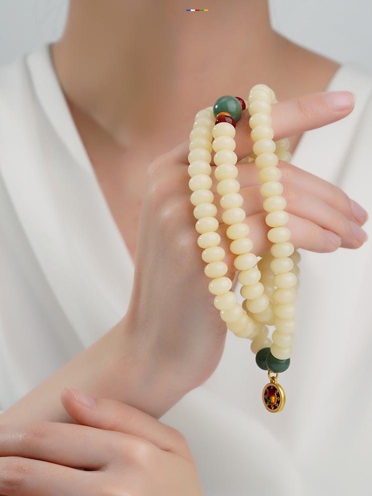 Bodhi 108 prayer beads Yunshui Jing necklace with agate beads and alloy spinning ornament, handcrafted.
