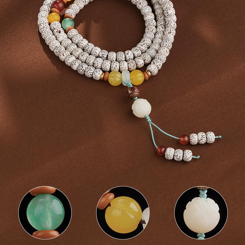 Tibetan Buddhist star-moon Bodhi beads necklace featuring handcrafted details and multi-material pendant elements.