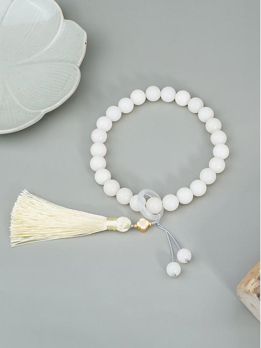 Tibetan-Buddhist Bodhi handheld mala with 26cm elastic cord and 925 silver accents