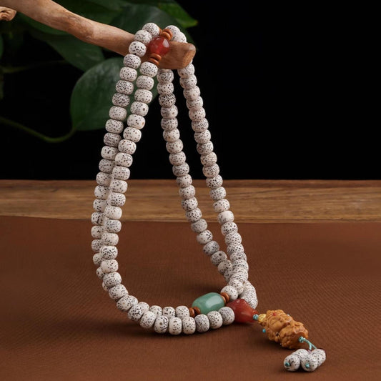 Tibetan Buddhist star moon bodhi 108 beads mala necklace handcrafted with agate and silver.