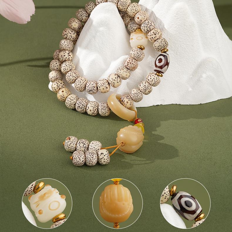 Star-moon Bodhi mala bracelet made in Tibetan Buddhist style with traditional bead craftsmanship.