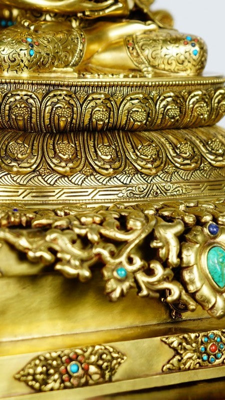  Stunning Tibetan Buddhist gilded Amitabha Buddha statue, hand-painted with mineral pigments on purple copper. A timeless spiritual art piece for your home or altar. 