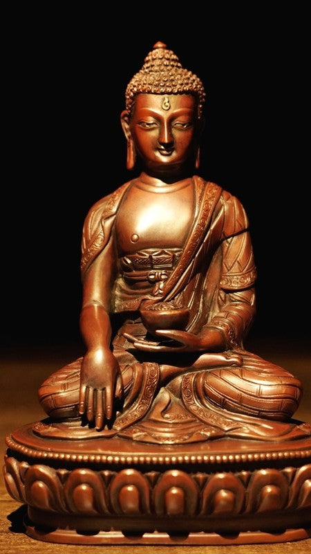 "This handcrafted Shakyamuni Buddha statue, made of copper and mineral pigments, embodies wisdom and spiritual peace. A perfect addition to any sacred space."