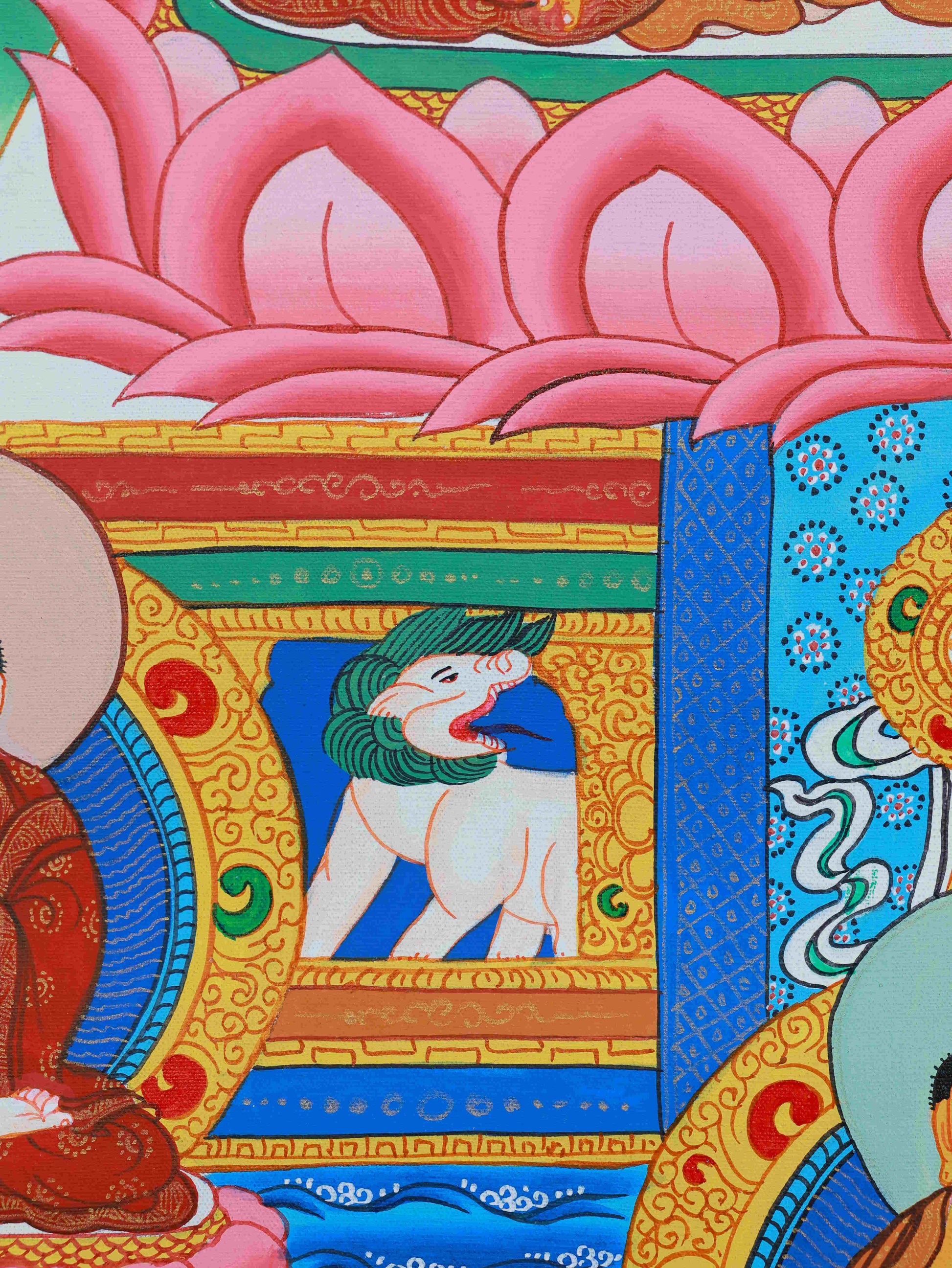 Traditional Tibetan Thangka of Medicine Buddha, fully hand-painted using natural pigments on fine canvas.