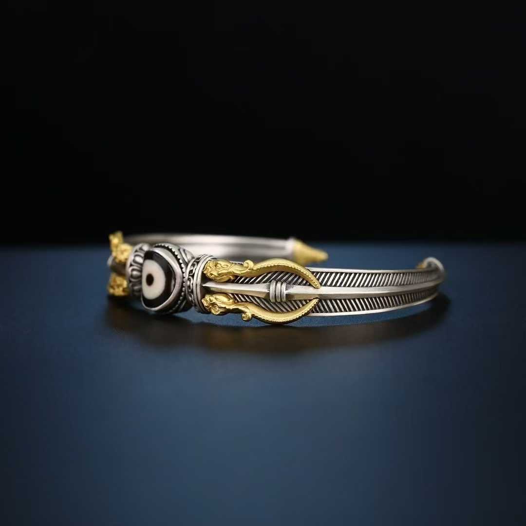  Tibetan-Buddhist Capricorn Vajra silver bracelet, handcrafted with fine inlay art