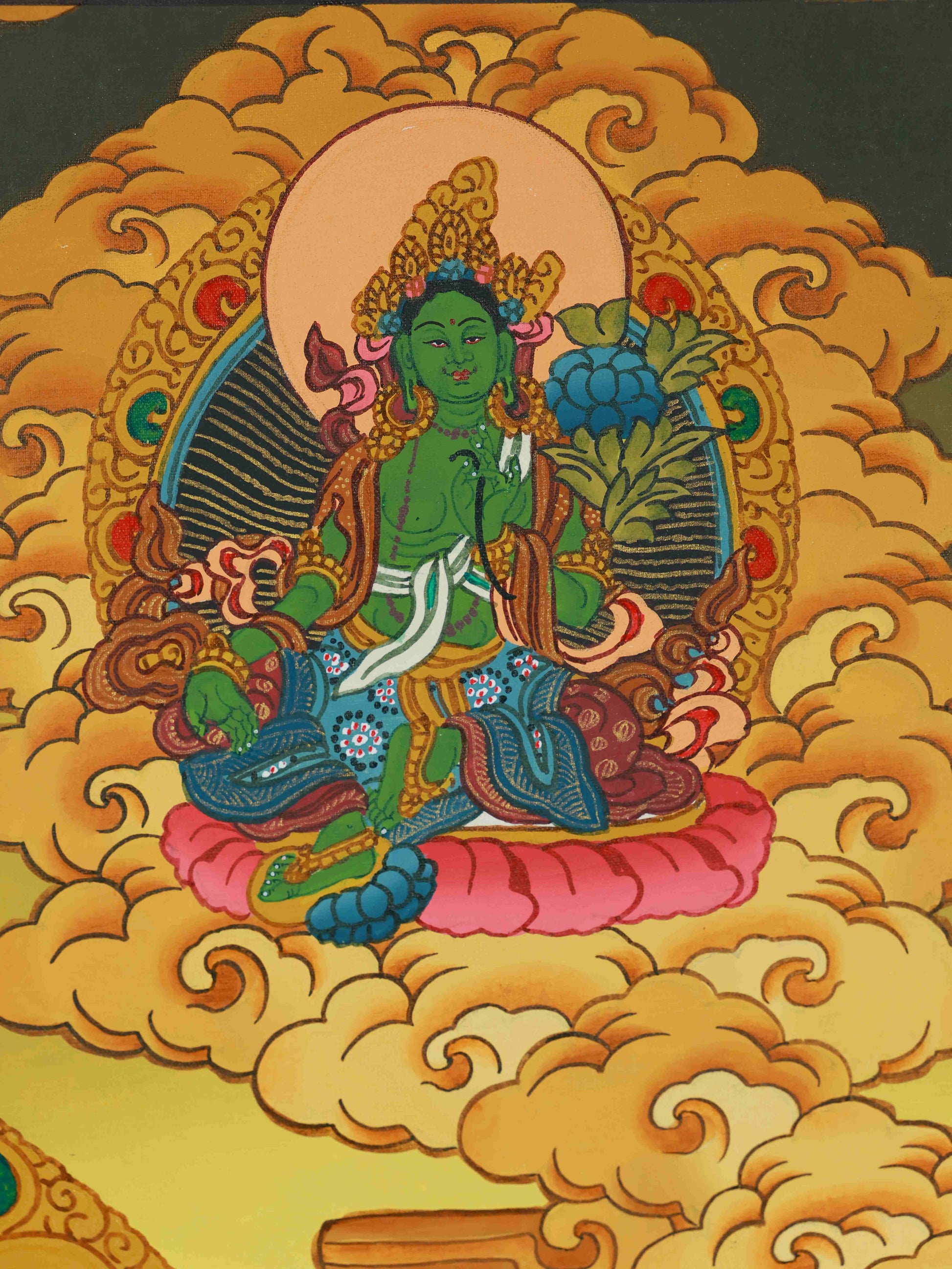 Exquisite hand-painted Tibetan Buddha art of Four-Armed Avalokiteshvara Thangka, crafted with devotion using natural mineral pigments.