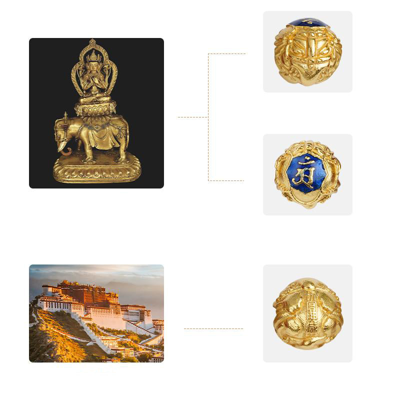 Cinnabar mala with silver lucky elephant bead and peace donut pendant