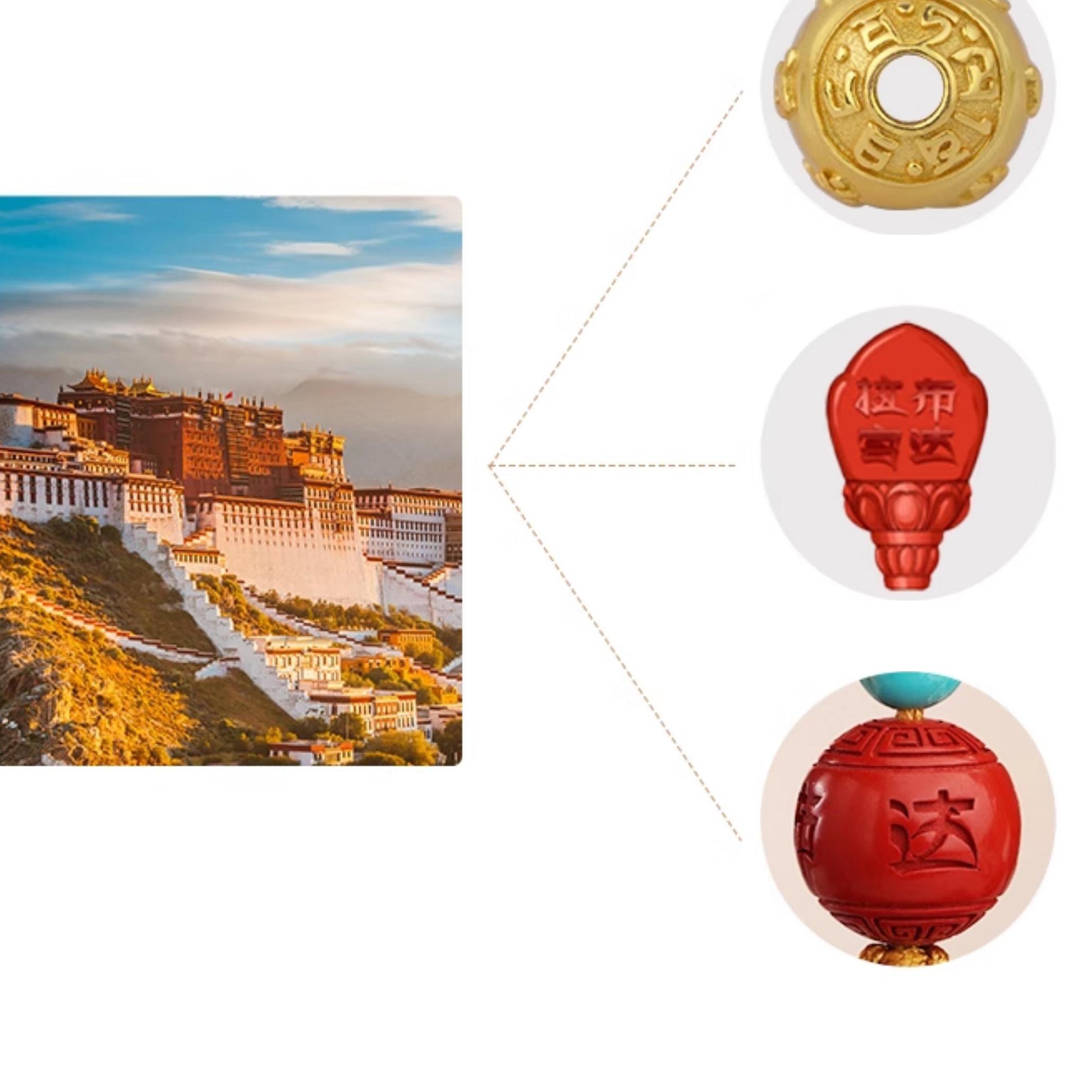 Tibetan Buddhist cinnabar mala with turquoise and amber bead centerpiece