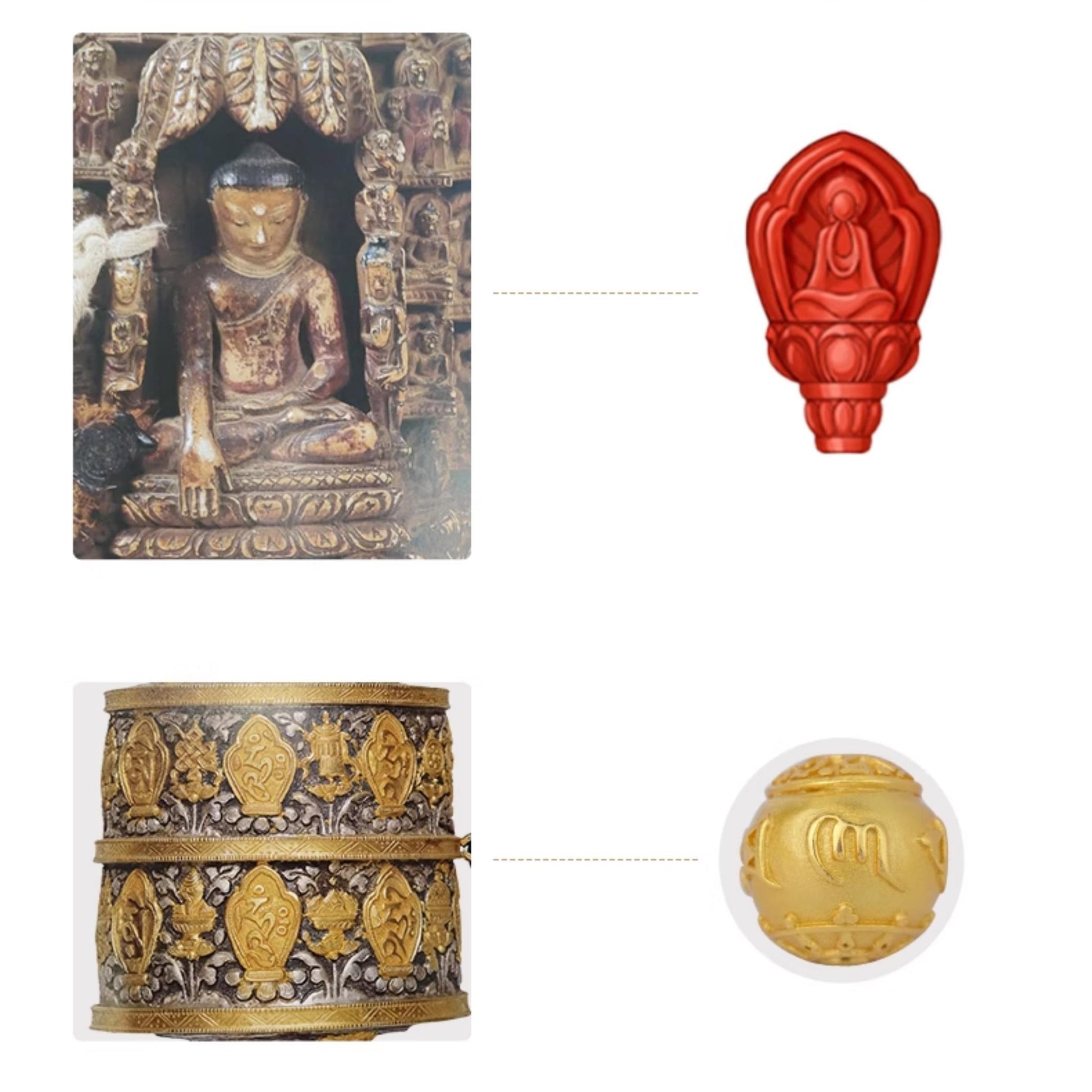 Meditation mala necklace in Tibetan Buddhist style with cinnabar and turquoise