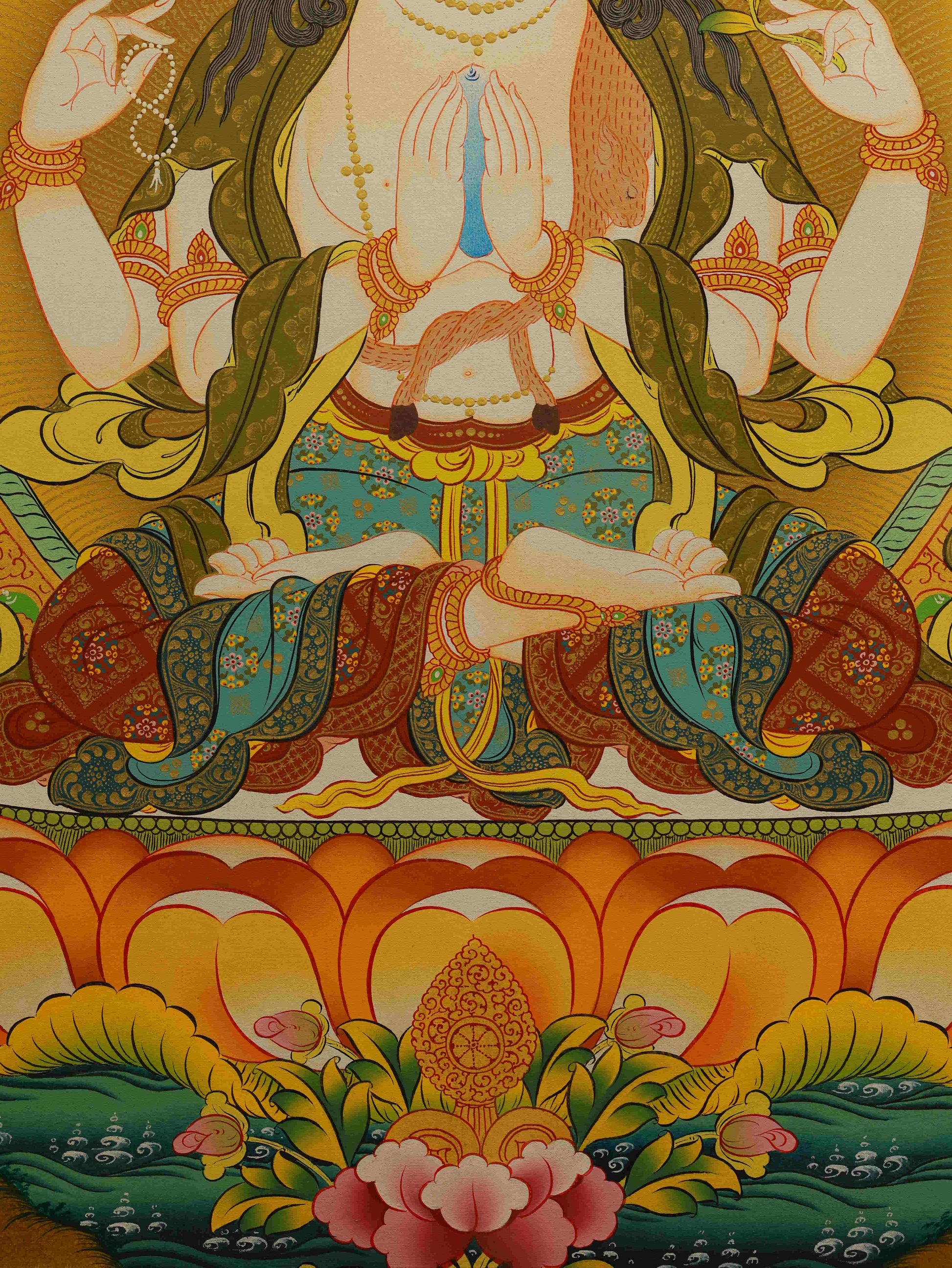 Tibetan Buddhist Compassion and Wisdom Thangka with Natural Mineral Pigments