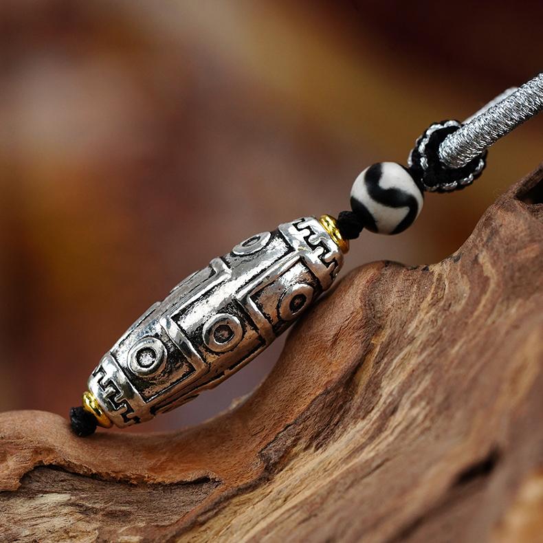 Spiritual Handcrafted Copper Nine Eye Bead Pendant with Agate and Tiger Tooth