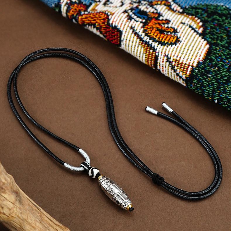 Handcrafted Tibetan Buddhist Copper Nine Eye Bead Pendant with Tian Zhu, Tiger Tooth, and Agate