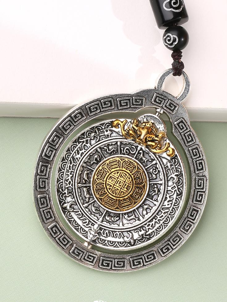 Artisan handmade copper Nine Grid Bagua pendant inspired by Tibetan Buddhist jewelry art for protection and balance.