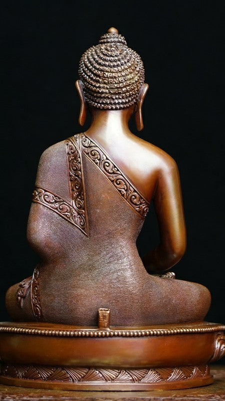 Handmade Tibetan Buddhist copper statue of Amitabha Buddha, painted with detailed mineral pigments. An ideal piece for any meditation or spiritual setting. 