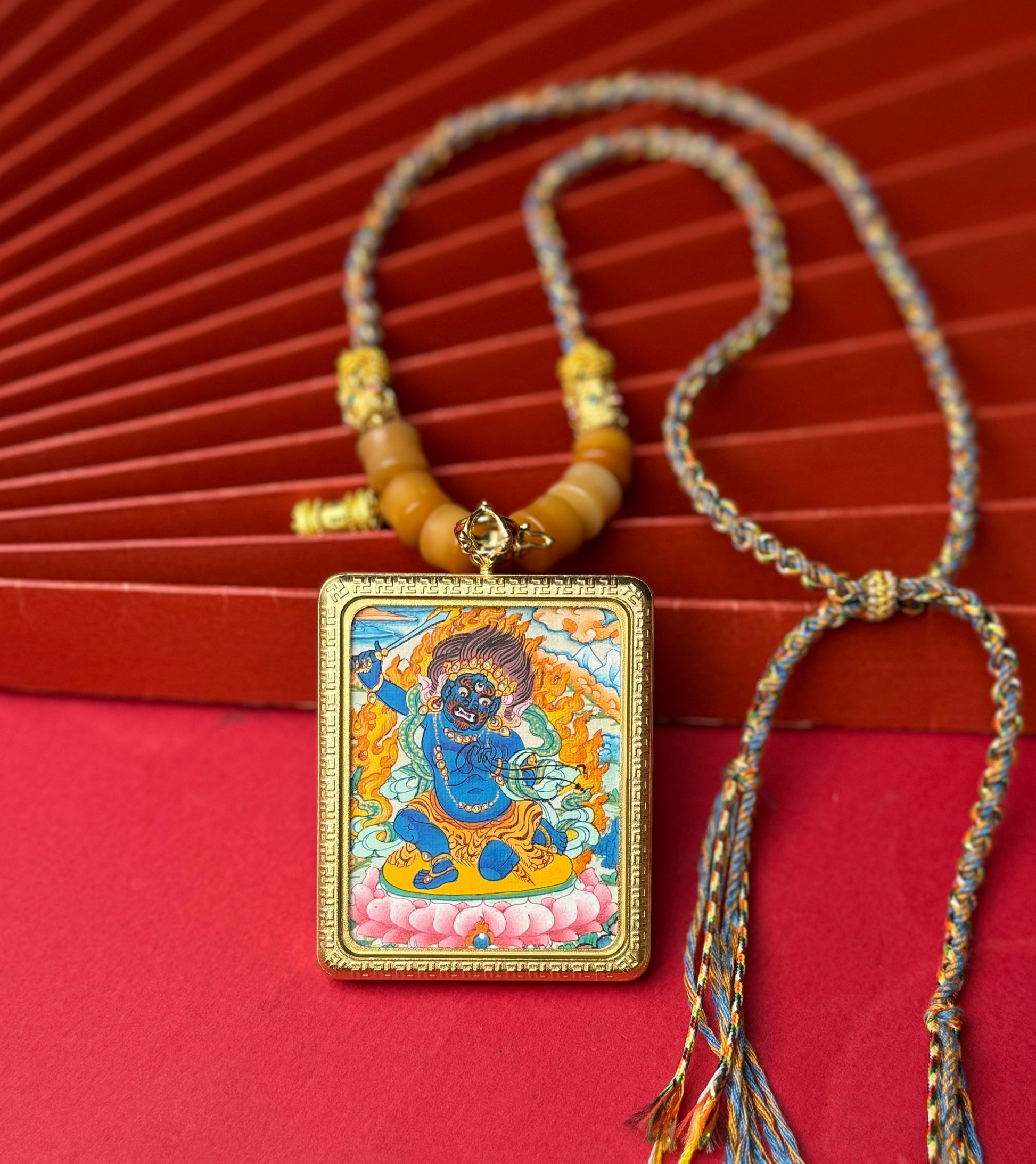  Close-up detail of the Nepal Acala Thangka showing hand-painted mineral pigments, showcasing the masterful artistry.

