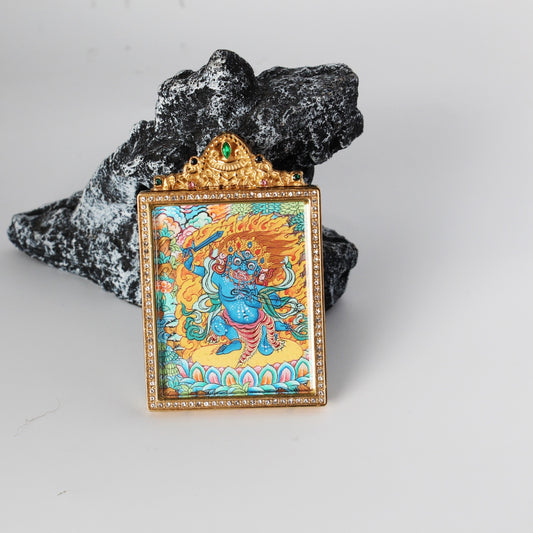 4x5cm Nepal Premium Acala (Fudo Myo-o) Thangka Pendant: The Immovable Wisdom King