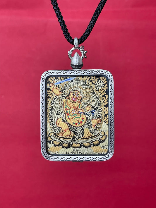  Close-up detail of the Rekong Black Gold Acala Thangka showing mineral pigments and layered pure gold, supports testing.
