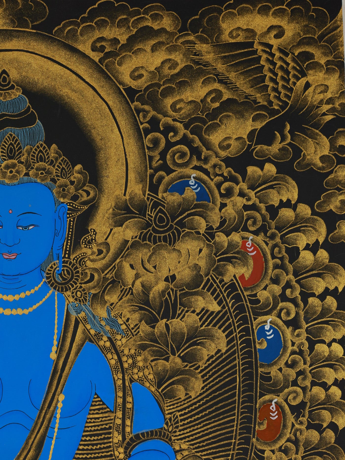 Sacred Tibetan Buddhist thangka featuring Akasagarbha Bodhisattva as a source of wisdom and blessings.