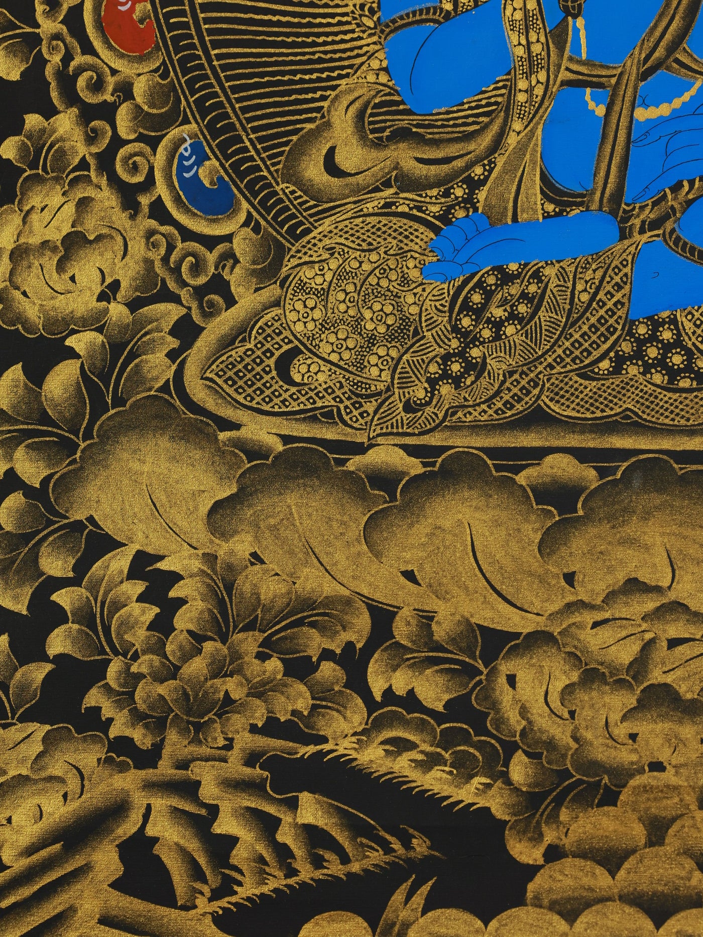 Buddhist painting thangka of Akasagarbha Bodhisattva, reflecting traditional Tibetan religious art.