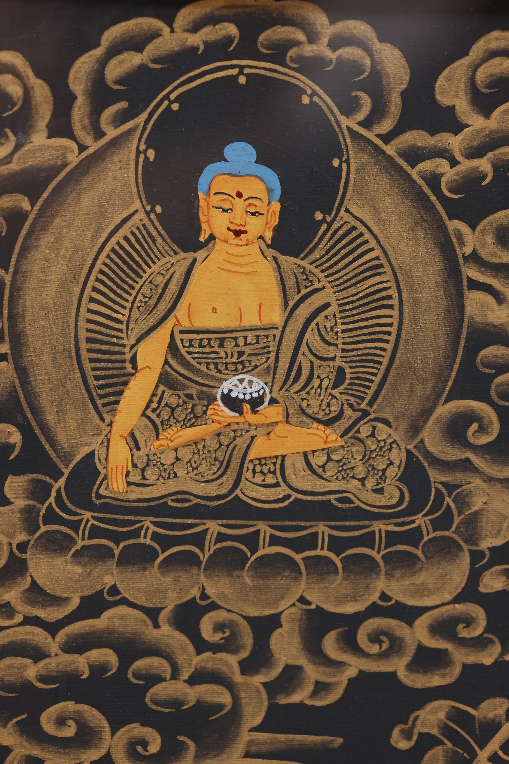 Akashagarbha Merit Treasure Bodhisattva Thangka – Tibetan art representing wisdom and positive karma accumulation.