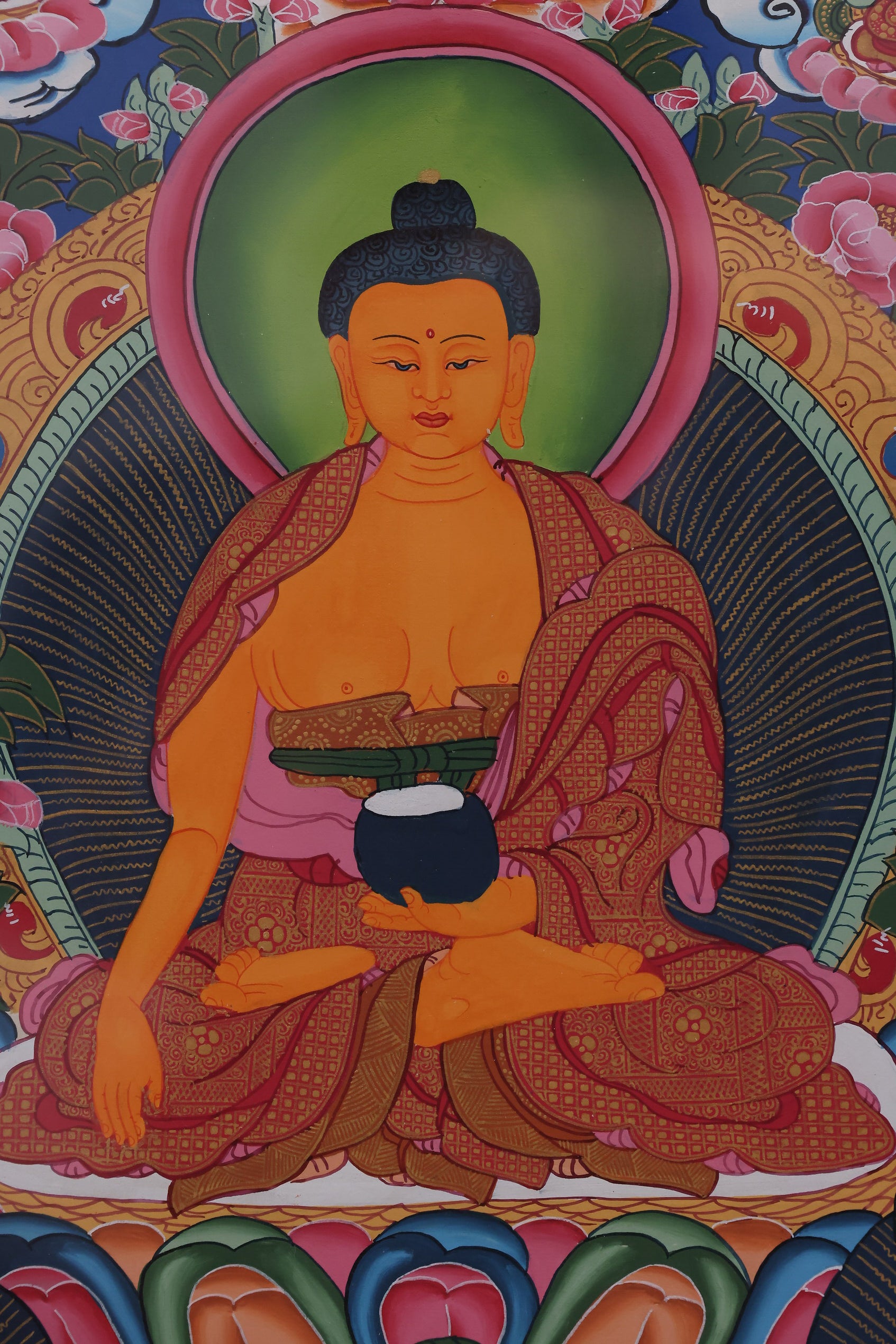 Tibetan thangka showing Amitabha Buddha and lotus-born beings in the Western Pure Land.
