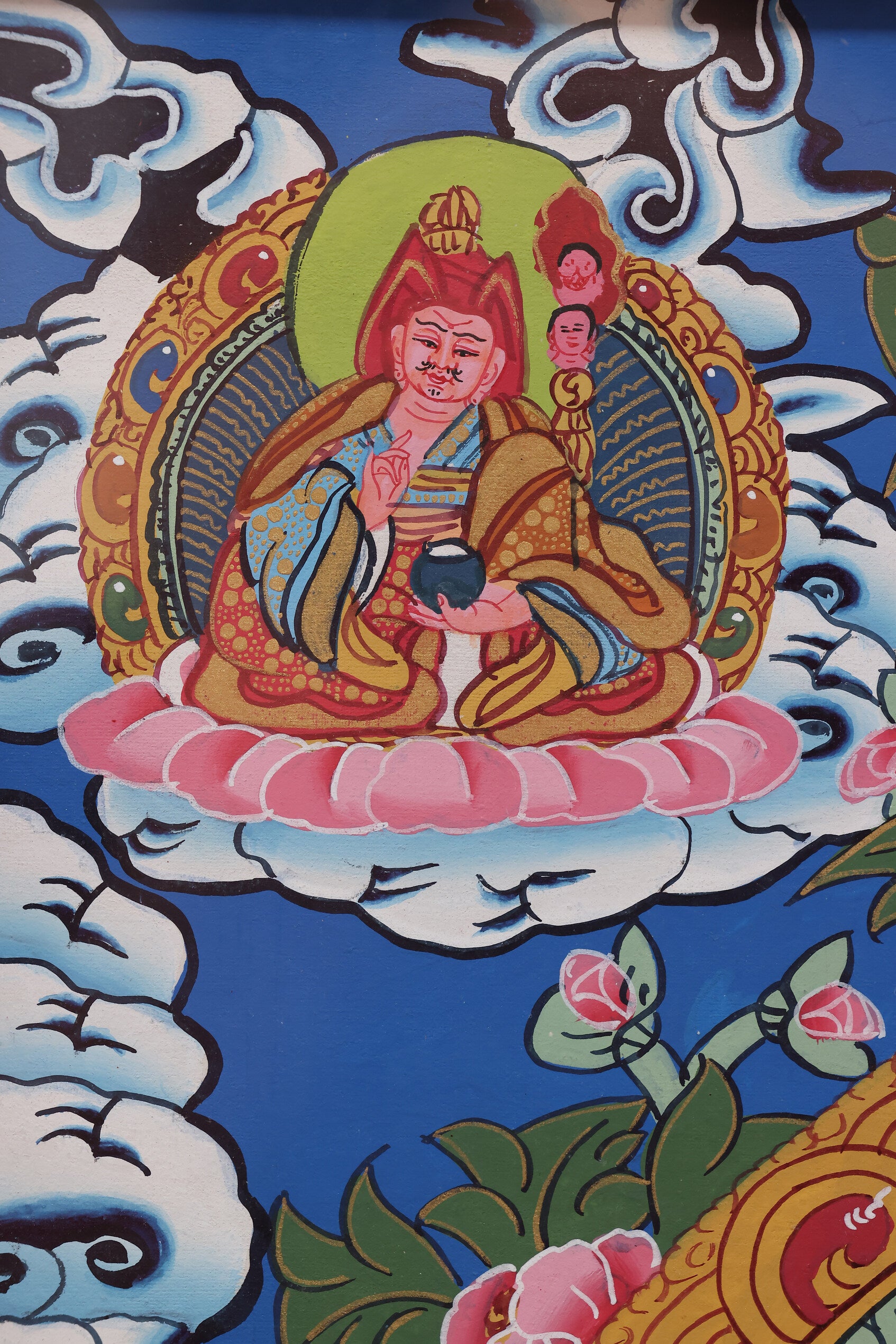 Amitayus Buddha thangka symbolizing infinite life and spiritual longevity in Tibetan Buddhism