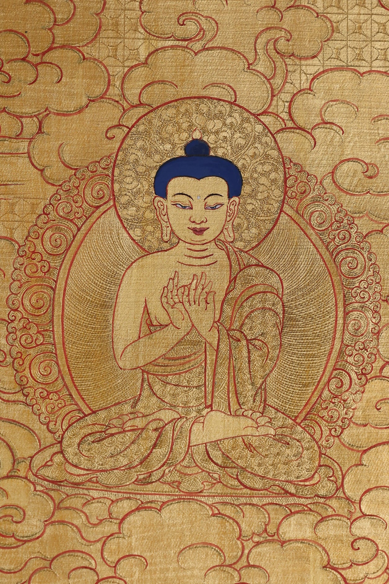 Thousand armed Avalokiteshvara blessing Tibetan thangka, natural lapis lazuli pigment compassion bodhisattva wall art