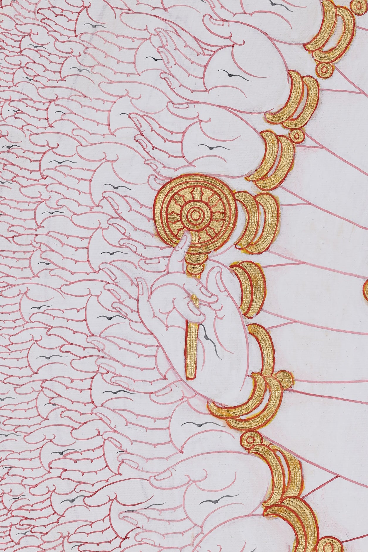 Eleven faced thousand hands Avalokiteshvara protection thangka, Tibetan Buddhist art for obstacle removal and blessing