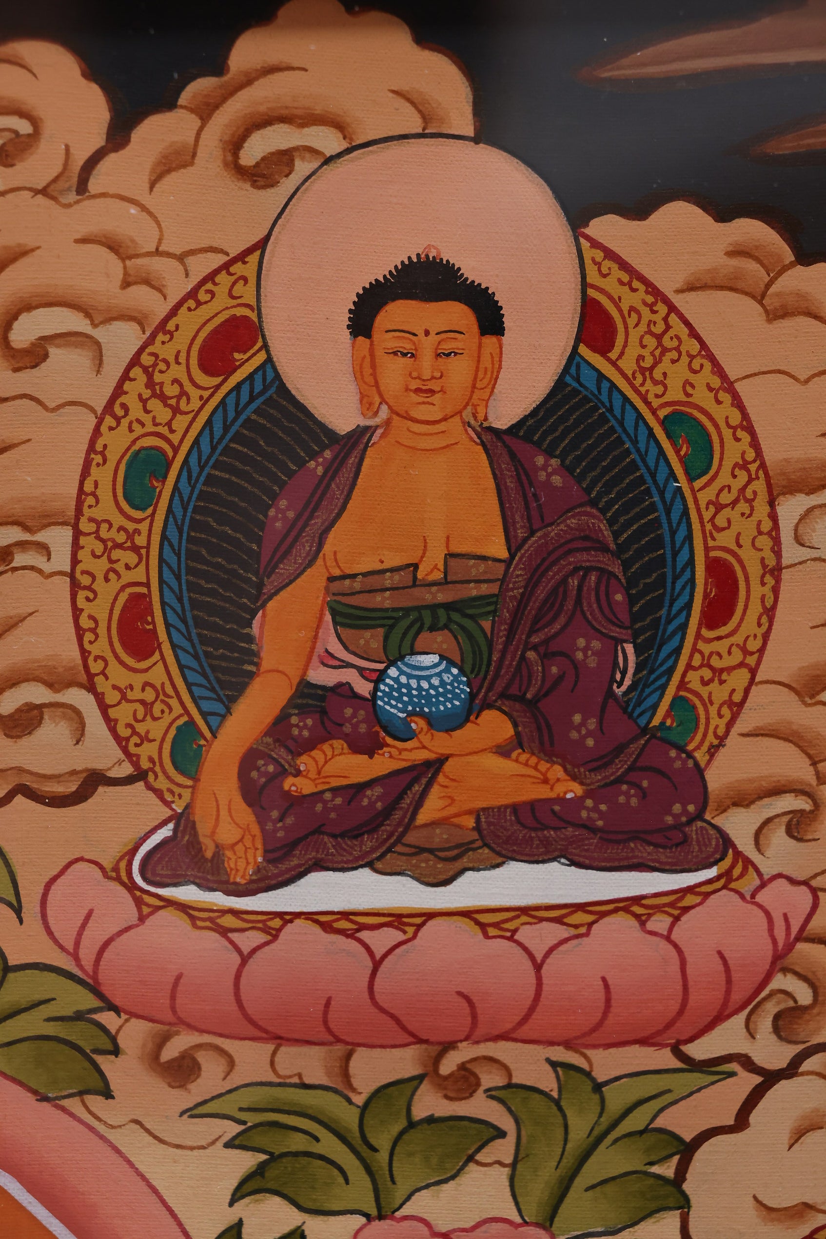 Sacred Tibetan healing mandala thangka expressing the enlightened healing energy of the Medicine Buddha.