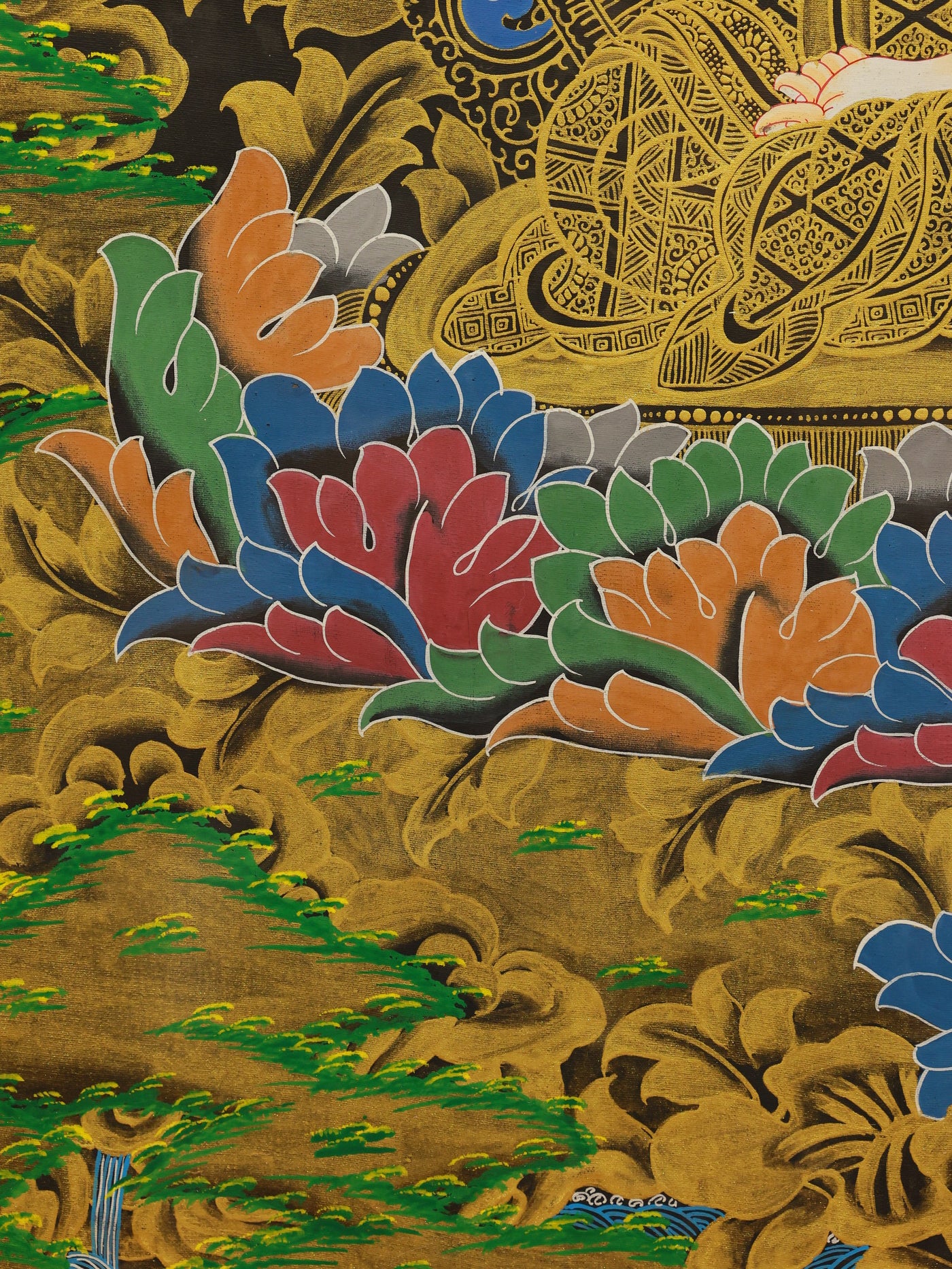 Black gold Akashagarbha Bodhisattva mandala thangka, visual meditation art symbolizing infinite Dharma treasury