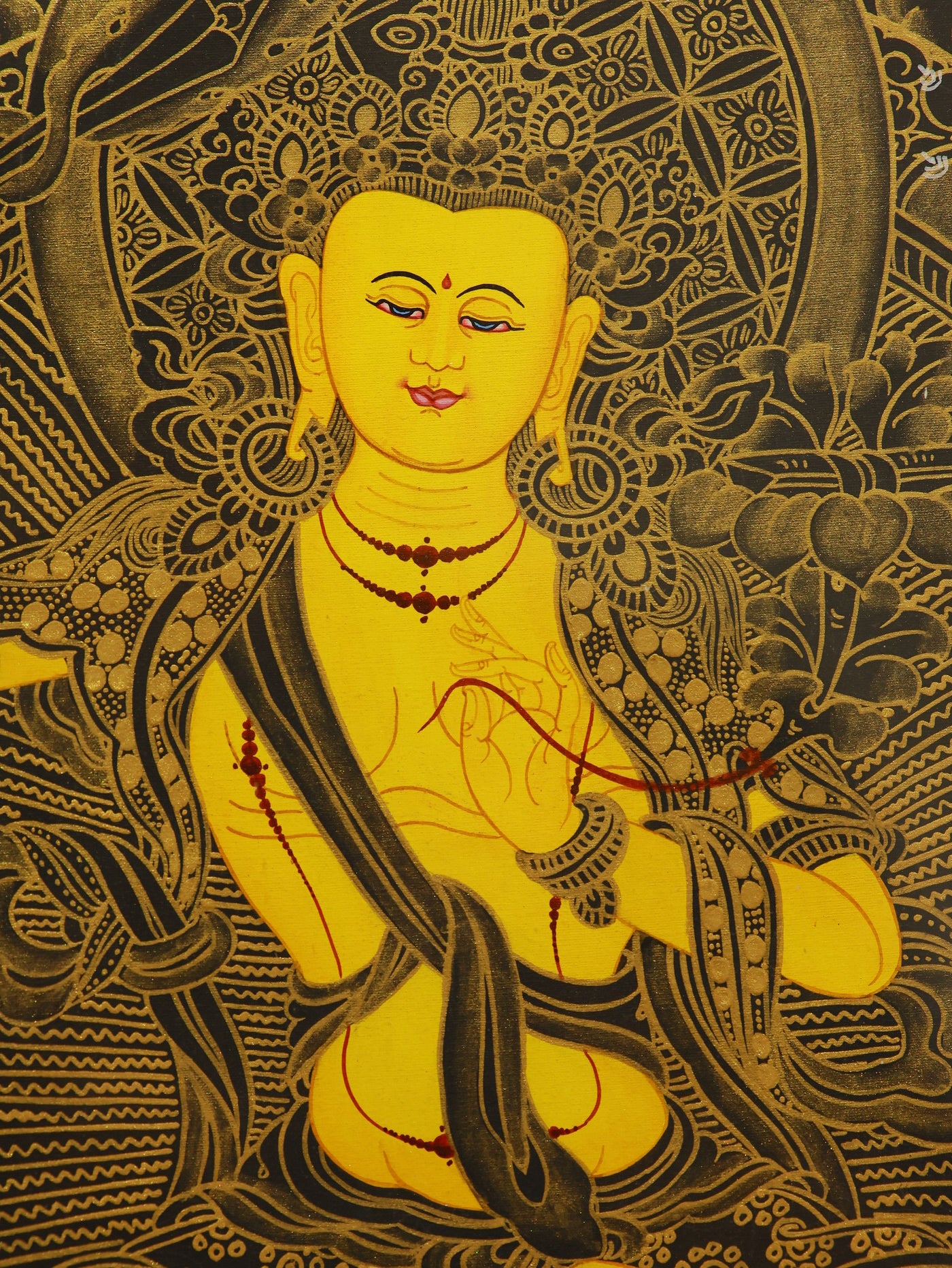 Black gold Manjushri Bodhisattva art thangka representing enlightenment and insight