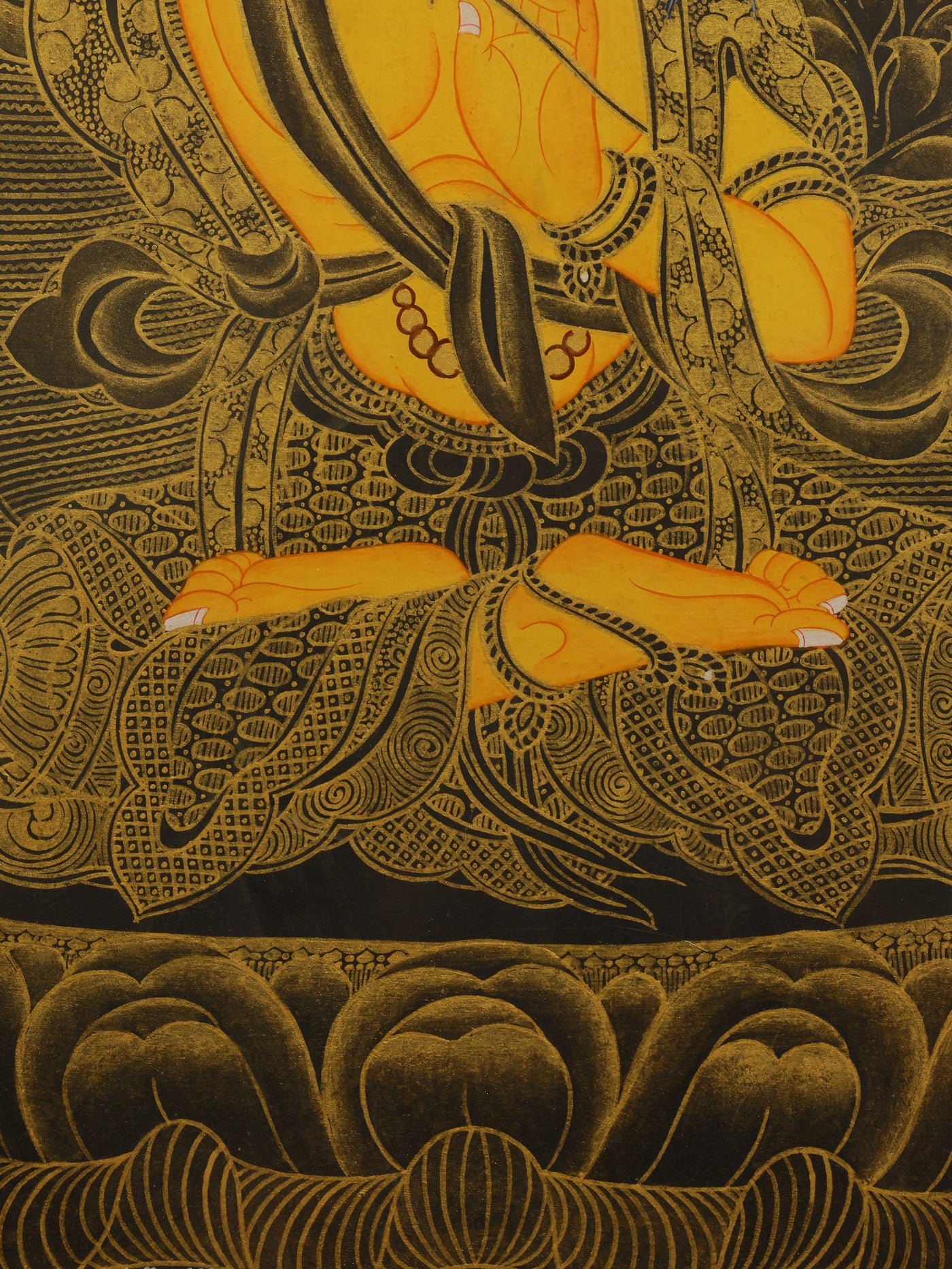Handcrafted black gold Manjushri Bodhisattva Thangka from Tibetan Buddhist tradition