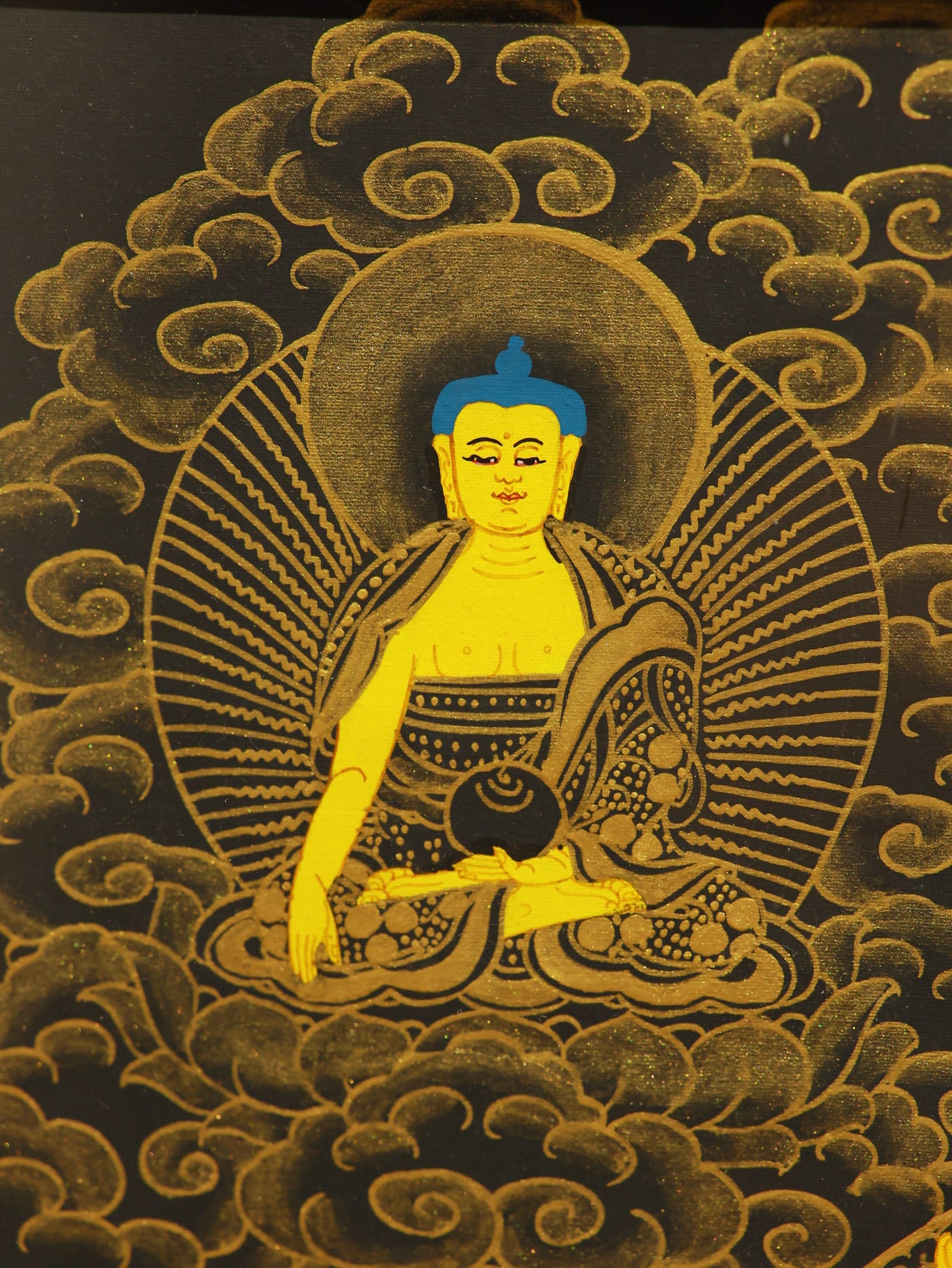 Black gold Manjushri knowledge Bodhisattva thangka inspiring learning and intellect