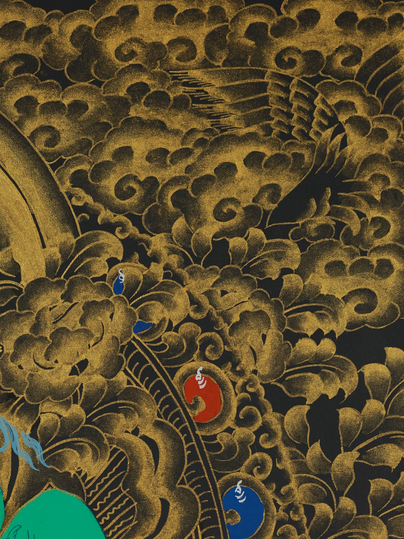 Green Tara black gold thangka representing spiritual protection and inner peace