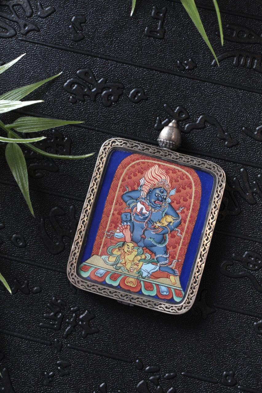 4x5cm Black Jambhala Thangka Pendant Most Powerful King of Wealth - detail 3