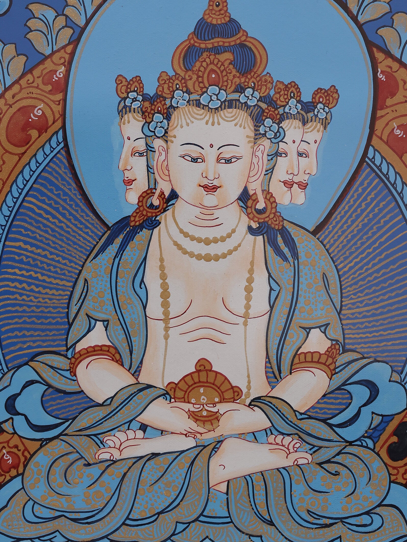 Sacred Blue Dainichi Nyorai Thangka, embodying the divine presence and spiritual energy of Tibetan Buddhism